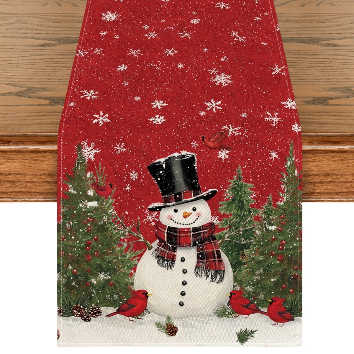Smile Xmas Snowman Winter Table Runner for Dining Table 13 x 108 inch, Red
