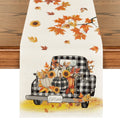 Smile Fall Table Runner 13 x 120, Harvest Thanksgiving Maple Leaves Pumpkins Buffalo Plaid Truck