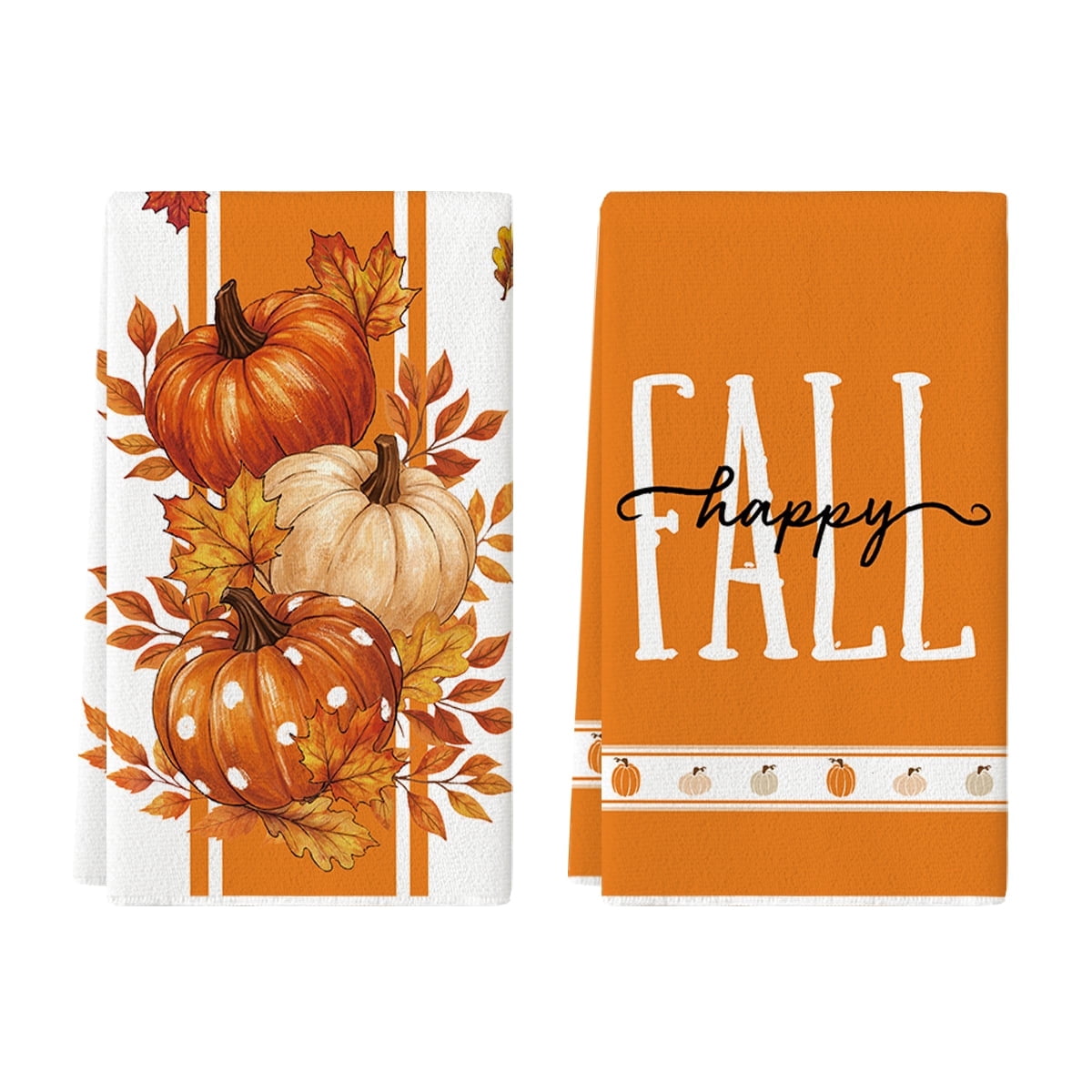 Sm:)e Maple Leaves Pumpkins Orange Fall Kitchen Dish Towels Set of 2, Soft & Absorbent Washcloth 18x26 Inch
