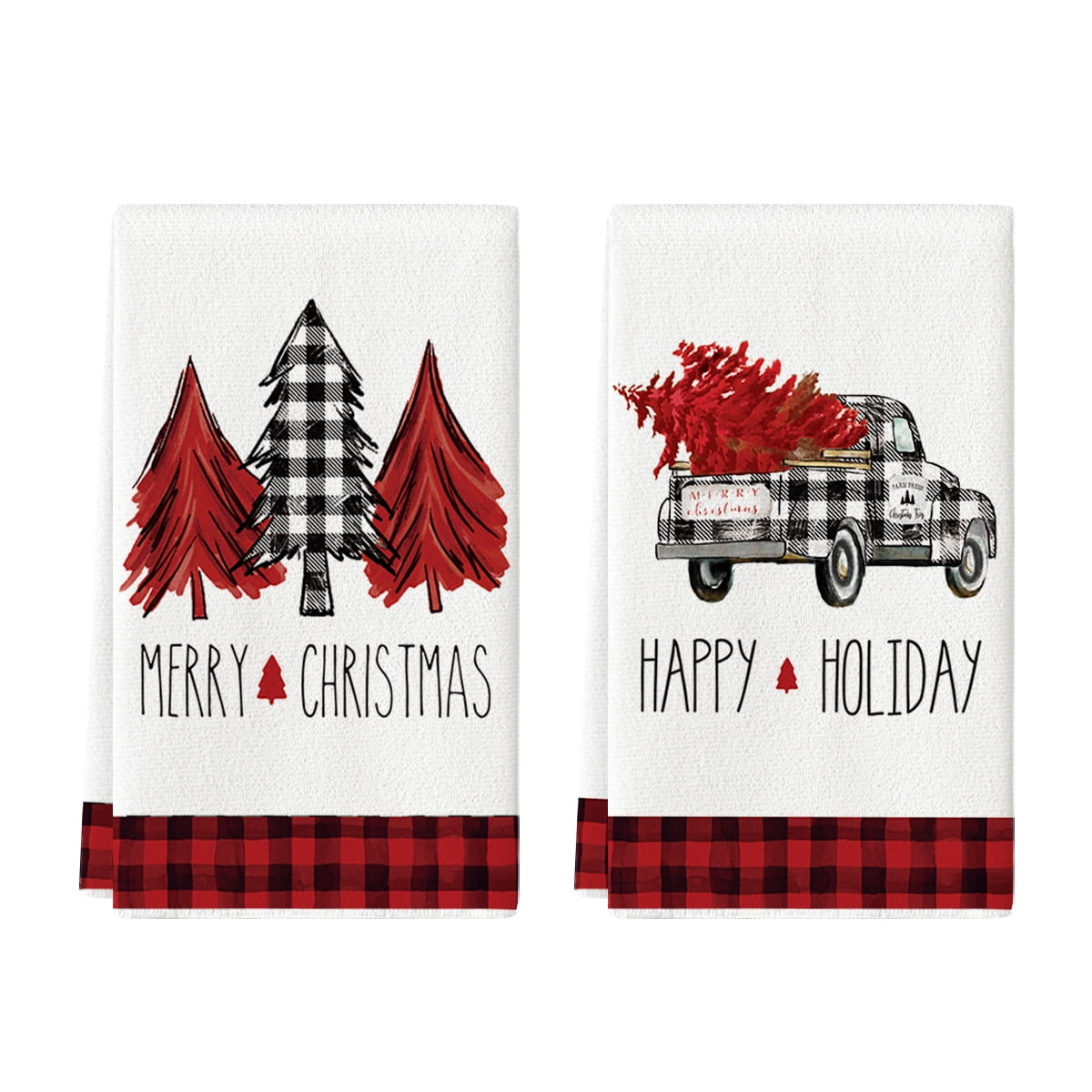 Sm:)e Christmas Tree Truck Happy Holiday Winter Kitchen Dish Towels Set of 2 18x26 Inch