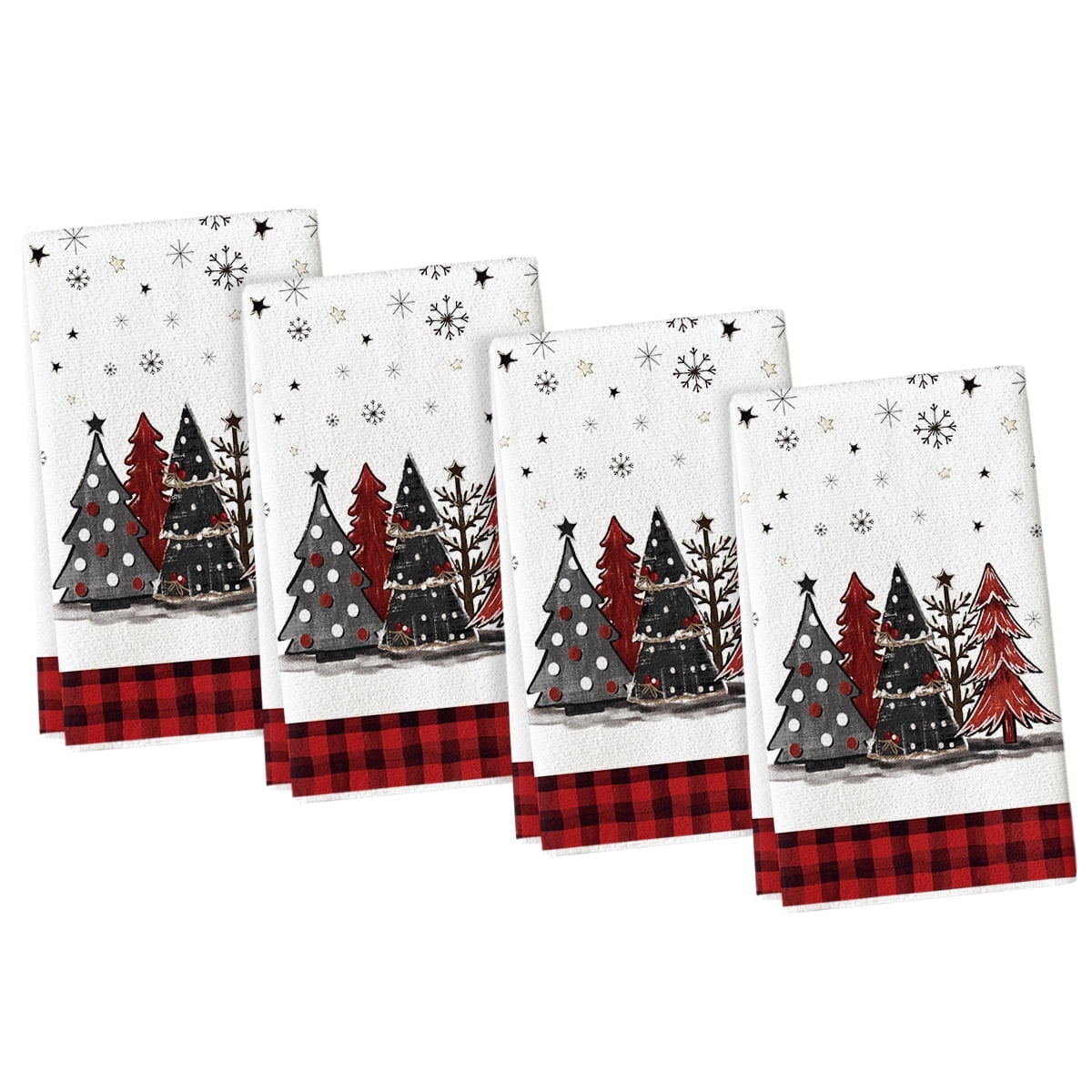 Sm:)e Trees Christmas Kitchen Dish Towels Set of 4 18x26 Inch Buffalo Check Plaid