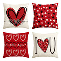 Sm:)e I Love U XOXO Hearts Throw Valentine Pillow Covers Red Set of 4, 18 x 18 Inch Cushion Case Decoration for Sofa Couch