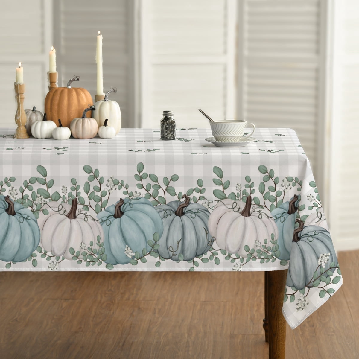 Sm:)e Pumpkins Buffalo Plaid Fall Tablecloth 60x104 Inch Rectangle