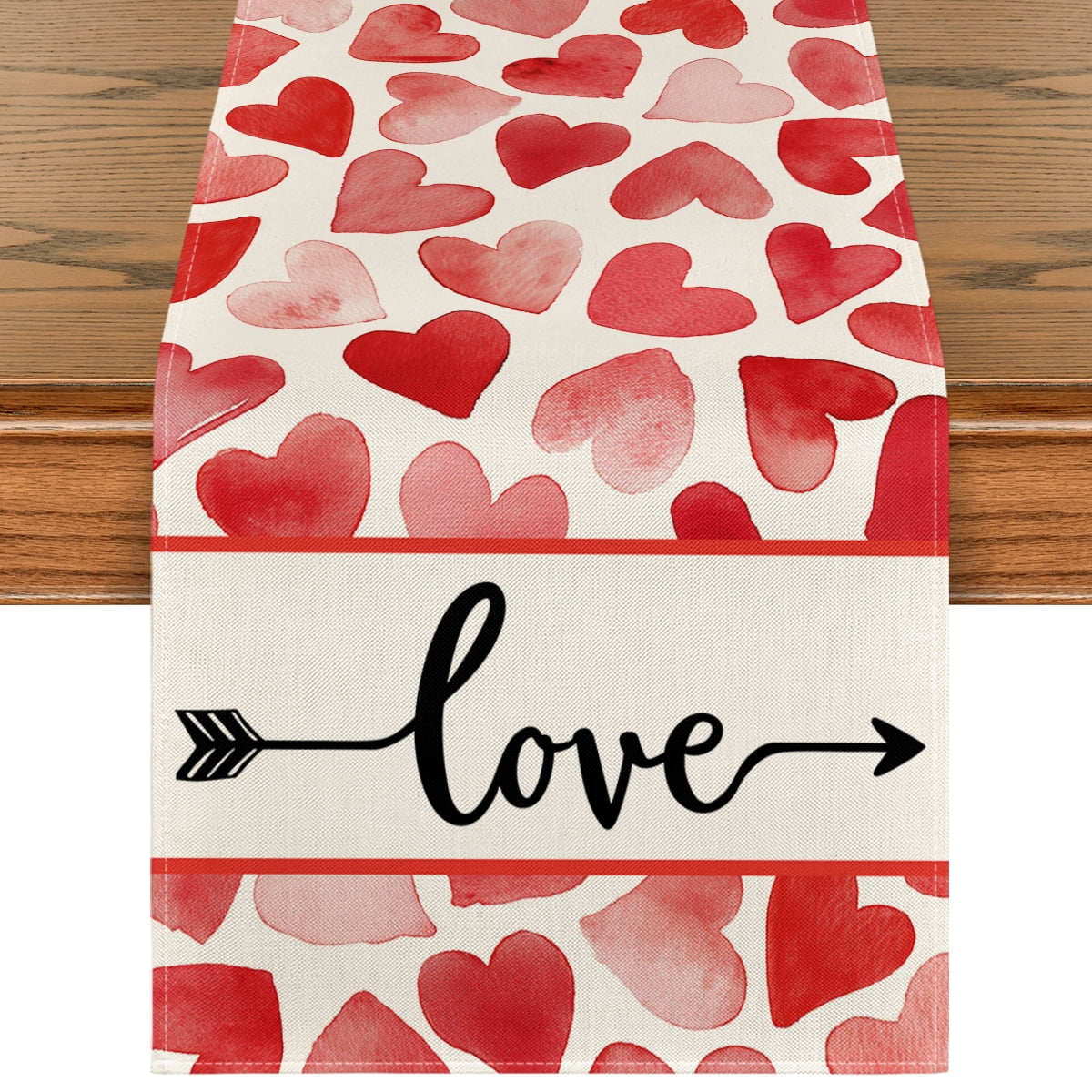 Sm:)e Watercolor Heart Arrow Love Valentine Table Runner 13 x 60 Inch