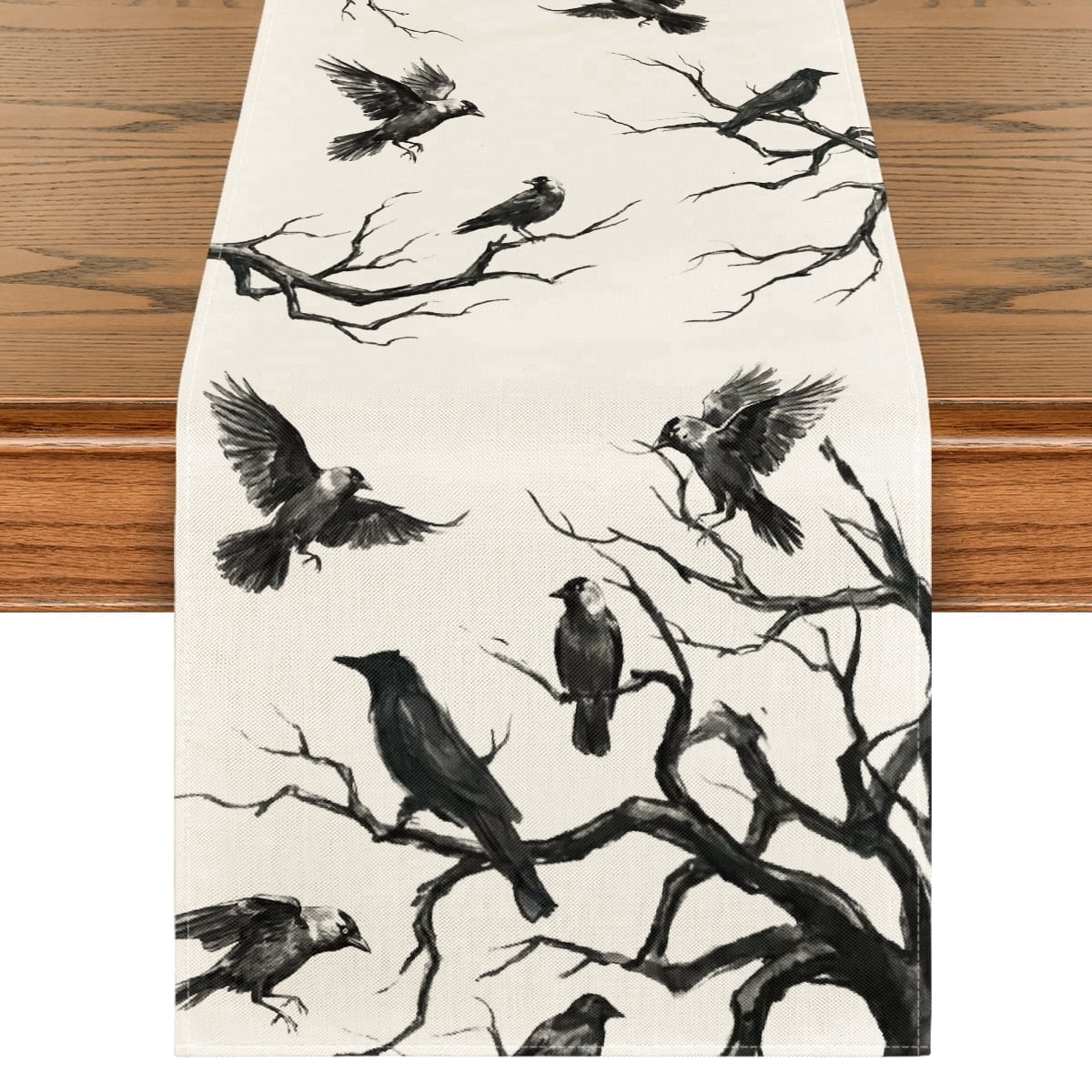 Sm:)e Silhouette Tree Crows Halloween Table Runner 13 x 60 Inch