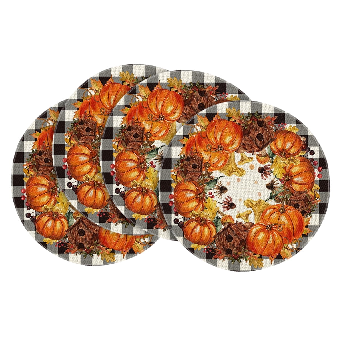 Smile Pumpkin Leaves Fall Round Placemats Set of 4, 15 Inch Seasonal Thanksgiving Table Mats for Party Dining Decoration
