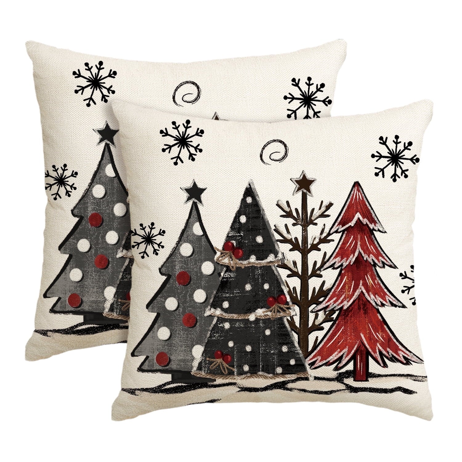 Sm:)e Winter Christmas Trees Outdoor Throw Pillow Cover 18x18 Inch Set of 2