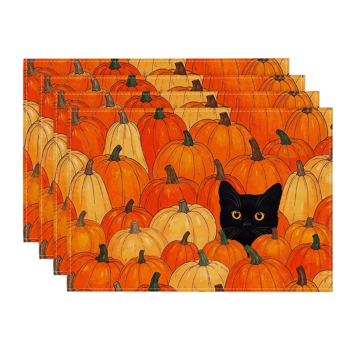 Sm:)e Black Cat Pumpkin Fall Placemats Set of 4, 12x18 Inch ,Seasonal Halloween Thanksgiving Holiday Table Mats for Party Kitchen Dining Decoration
