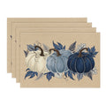 Sm:)e Blue White Pumpkin Fall Placemats Set of 4, 12x18 Inch Autumn Thanksgiving Holiday Table Mats for Party Kitchen Dining Decor
