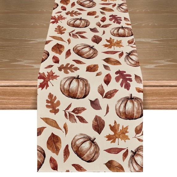 Sm:)e Brown Pumpkin Maple Leaf Fall Table Runners 13¡Á72 Inch, Thanksgiving Decorations for Kitchen Dinning Home Party