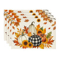Sm:)e Buffalo Plaid Pumpkin Sunflower Fall Placemats Set of 4, 12x18 Inch Thanksgiving Table Mats for Party Kitchen Dining Decoration
