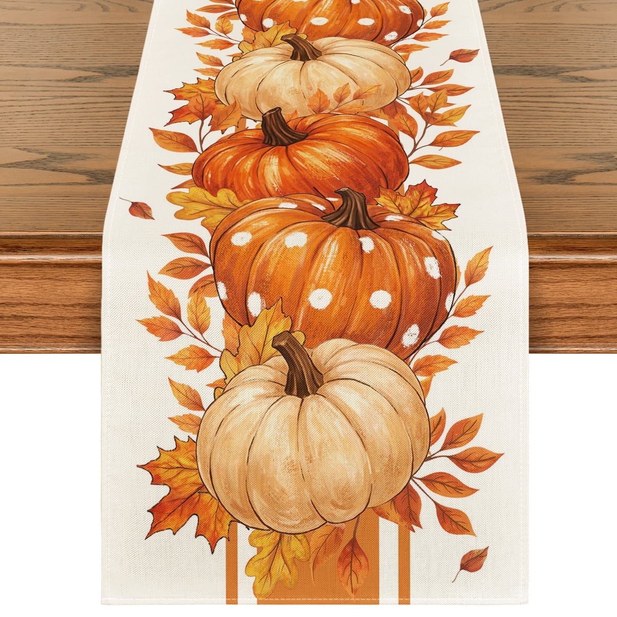 Sm:)e Eucalyptus Leave and Orange Pumpkin Fall Table Runner 13x90 Inch,Holiday Home Kitchen Dining Decorations