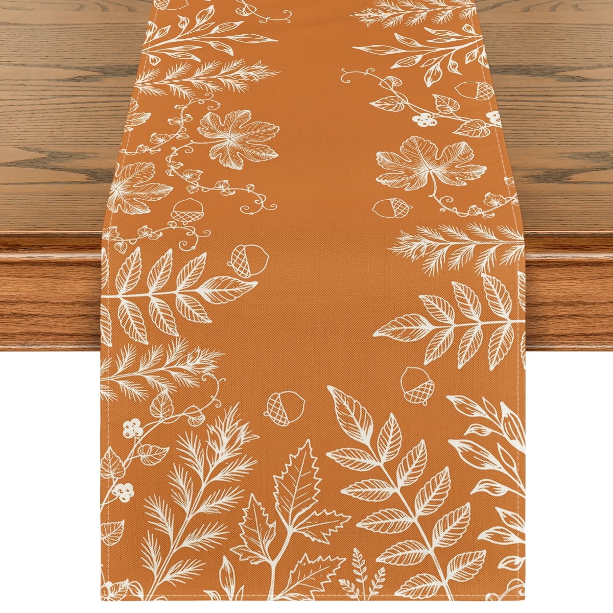 Sm:)e Eucalyptus Leaves Orange Fall Table Runner 13x36 Inch, Seasonal Autumn Holiday Home Kitchen Dining Decorations