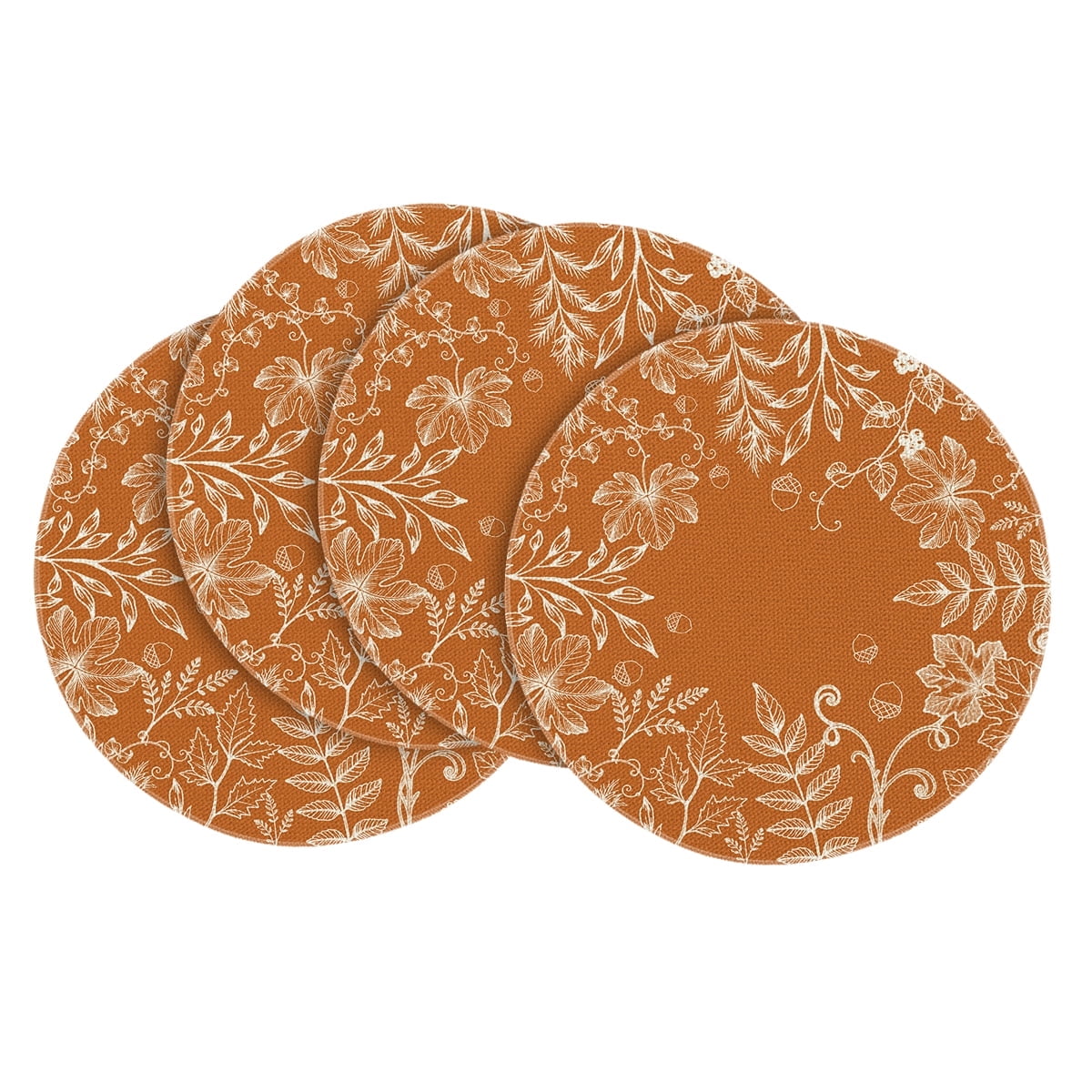 Sm:)e Eucalyptus Leaves Round Fall Placemats Set of 4, 14 Inch, Seasonal Indoor Outdoor Kitchen Dining Table Mats