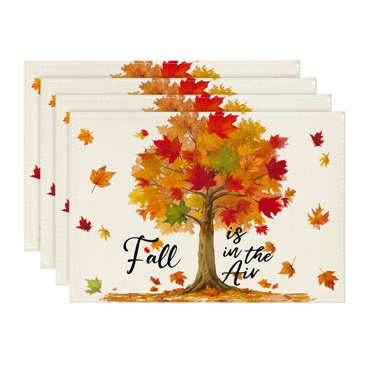 Sm:)e Fall Maple Tree Placemats Set of 4, 12x18 Inch Seasonal Autumn Holiday Table Mats for Farmhouse Dining Room Table Home Decor