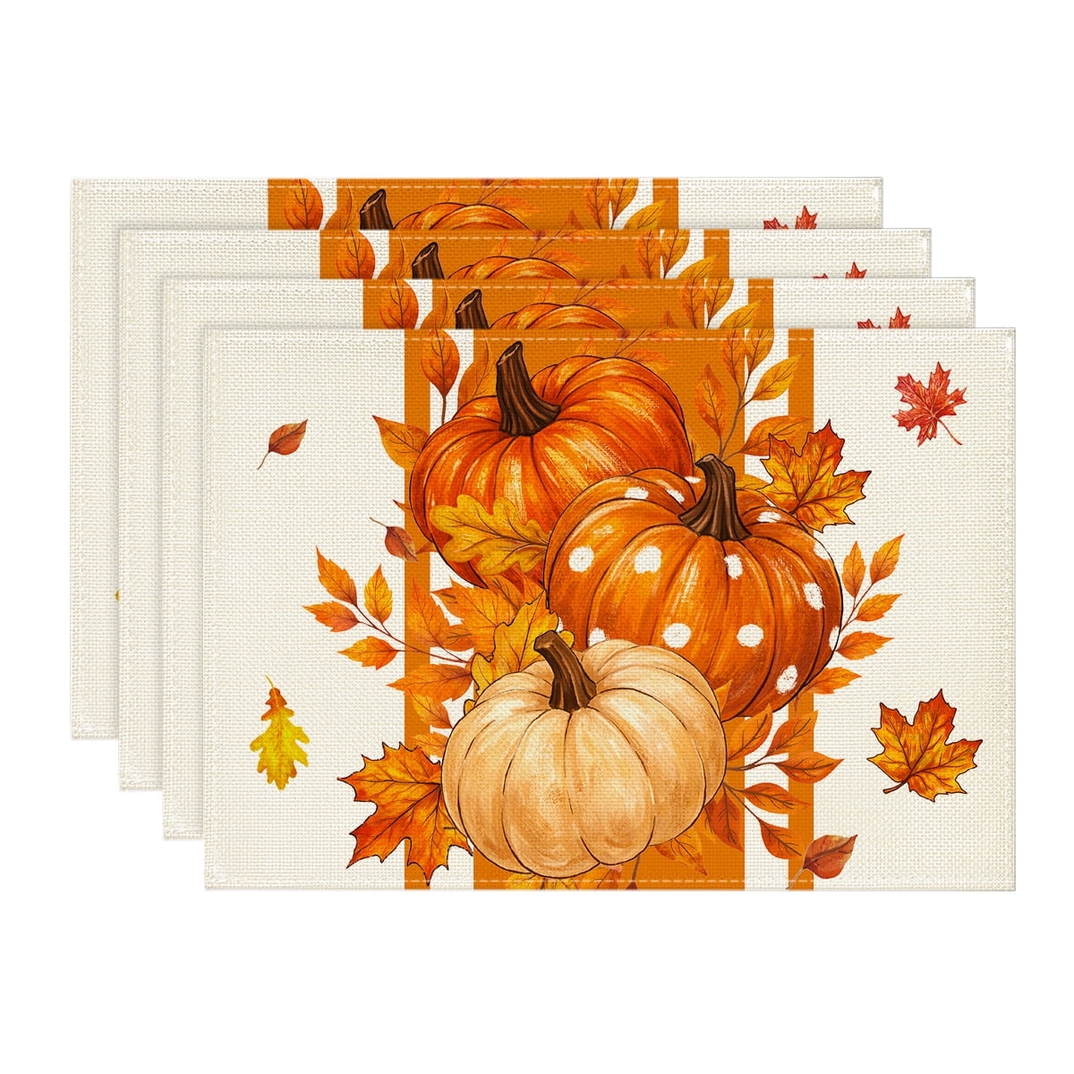 Sm:)e Orange Pumpkin Maple Leaf Fall Placemats Set of 4 12x18 Inch, Indoor Outdoor Table Mats Decorations for Home Party