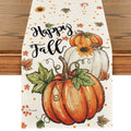 Sm:)e Orange and White Pumpkin Fall Table Runner 13x72 Inch, Thanksgiving Holiday Indoor Outdoor Table Decoration for Home