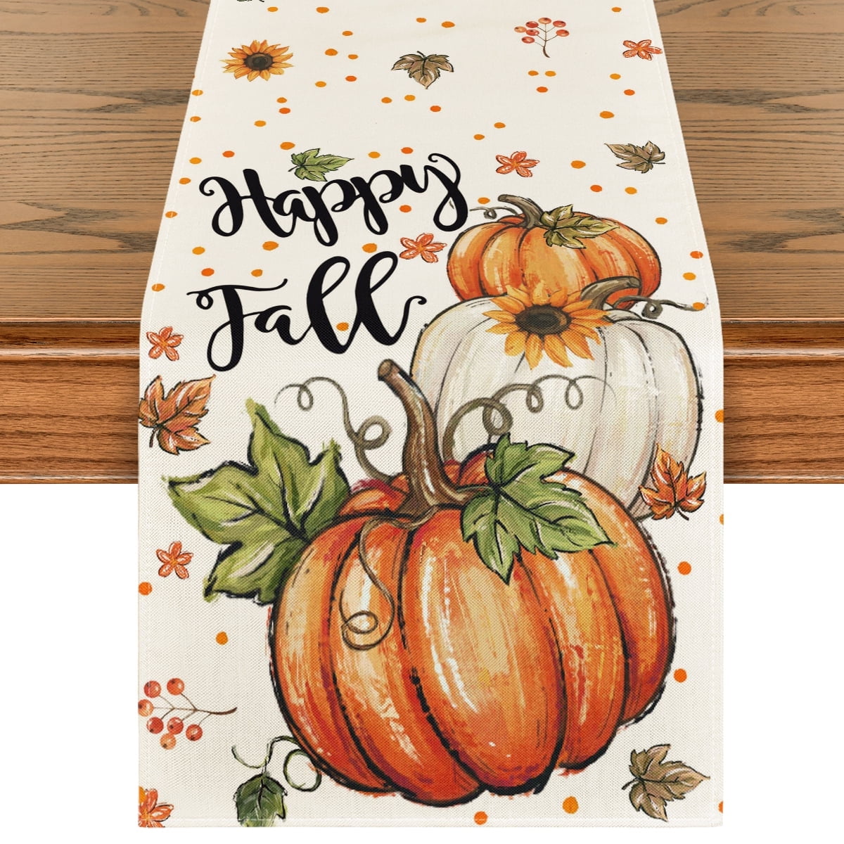 Sm:)e Orange and White Pumpkin Fall Table Runner 13x72 Inch, Thanksgiving Holiday Indoor Outdoor Table Decoration for Home