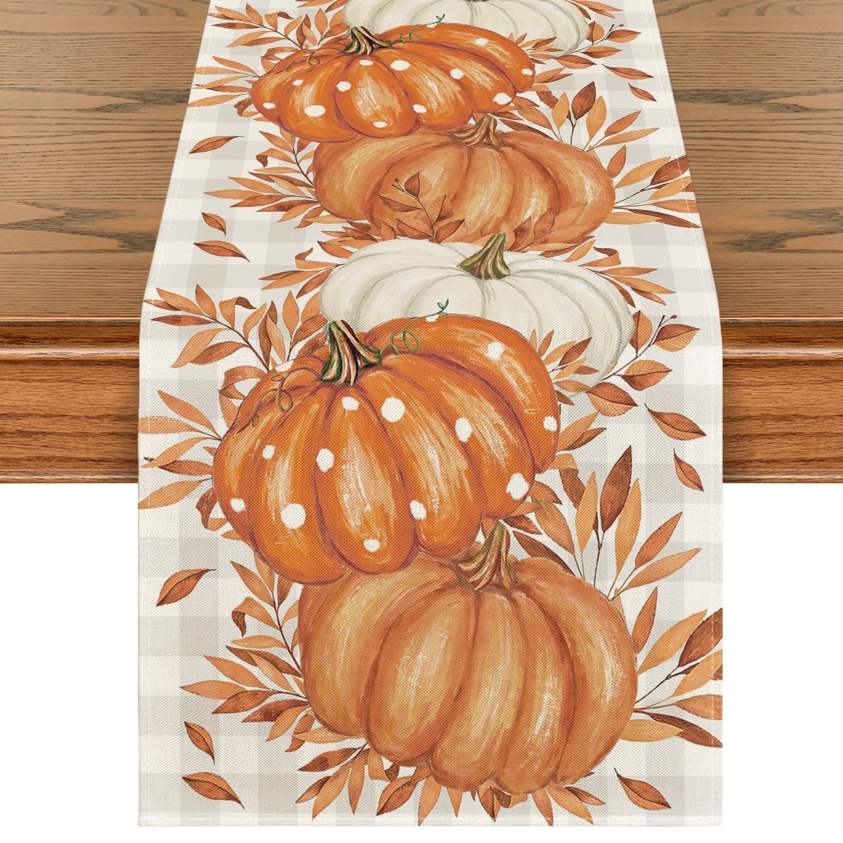 Sm:)e Polka Dot Orange Pumpkin Fall Table Runner 13x90 Inch,Thanksgiving Home Kitchen Dining Decorations