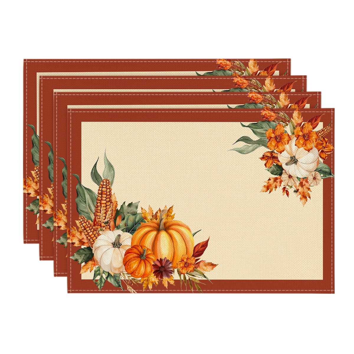 Sm:)e Pumpkin Sunflower Fall Placemats Set of 4, 12x18 Inch Seasonal Autumn Thanksgiving Table Mats for Kitchen Dining Daily Home Decor