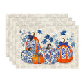 Sm:)e Pumpkins Maple Leaf Blue and White Porcelain Fall Placemats Set of 4, 12x18 Inch ,Seasonal Autumn Decor for Kitchen Dining Home Gathering