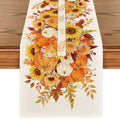 Sm:)e Sunflower Maple Leaves Pumpkin Fall Table Runner, 13x72 Inch, Autumn Thanksgiving Decor for Kitchen Dining Table Home Party