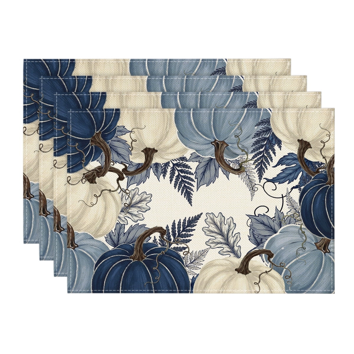 Sm:)e Watercolor Blue Pumpkin Placemats Set of 4, 12x18 Inch Autumn Thanksgiving Holiday Table Mats for Party Kitchen Dining Decor