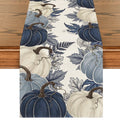 Sm:)e Watercolor Blue White Pumpkin Table Runner 13x72 Inch, Seasonal Thanksgiving Fall Decor for Kitchen Dining Home Gathering