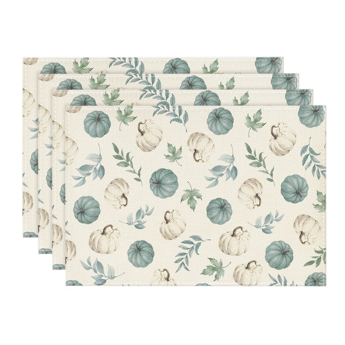 Smile Blue Maple Leaf Pumpkin Fall Placemats Set of 4, 12x18 Inch Seasonal Autumn Table Mats for Party Kitchen Dining Decoration