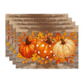 Smile Dot Pumpkins Leaves Fall Placemats Set of 4 for Table Runner, Wooden Plank Texture Kitchen Dining Table Decoration for Indoor Party 12x18 Inch