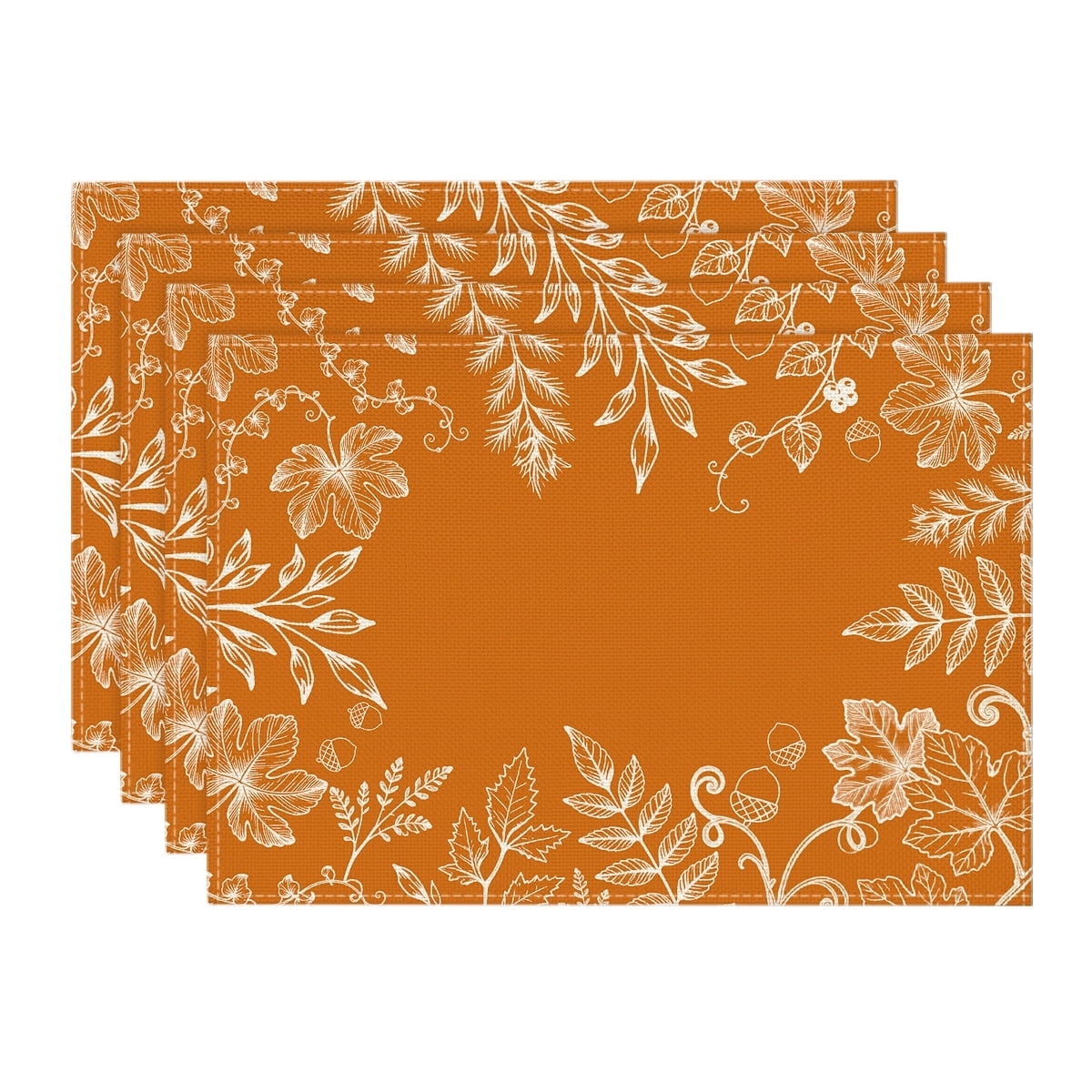 Smile Eucalyptus Leaves Fall Placemats Set of 4, 12x18 Inch Seasonal Autumn Thanksgiving Table Mats for Table Runner Kitchen Dining Decoration
