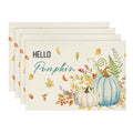Smile Hello Pumpkin Floral Maple Leaves Fall Placemats 12 x 18 Set of 4 Blue