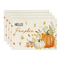 Smile Hello Pumpkin Floral Maple Leaves Fall Placemats 12 x 18 Set of 4 Orange