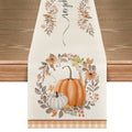Smile Orange Pumpkin Wreath Floral Buffalo Plaid Fall Table Runner, Seasonal Fall Kitchen Dining Table Decoration for Home Party Decor 13x72 Inch