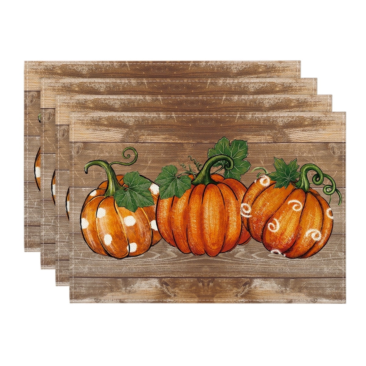 Smile Polka Dot Pumpkins Vine Fall Placemats Set of 4, 12x18 Inch Seasonal Autumn Table Mats for Party Kitchen Dining Decoration