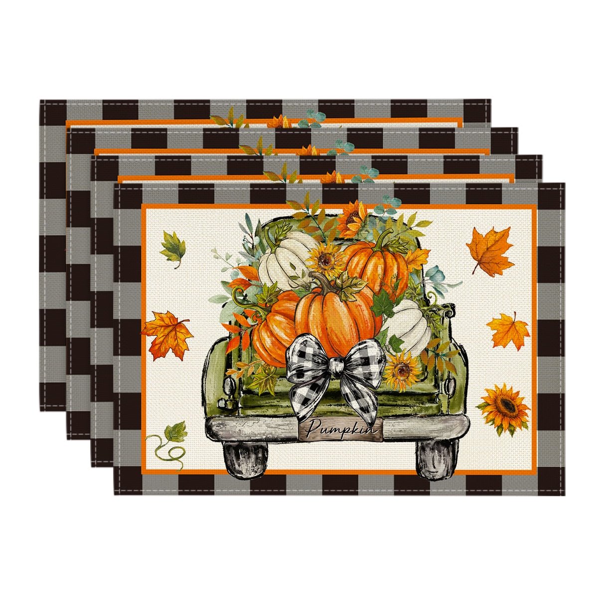 Smile Pumpkins Truck Fall Placemats Set of 4 for Table Runner, Farmhouse Kitchen Dining Table Decoration for Indoor Party 12x18 Inch