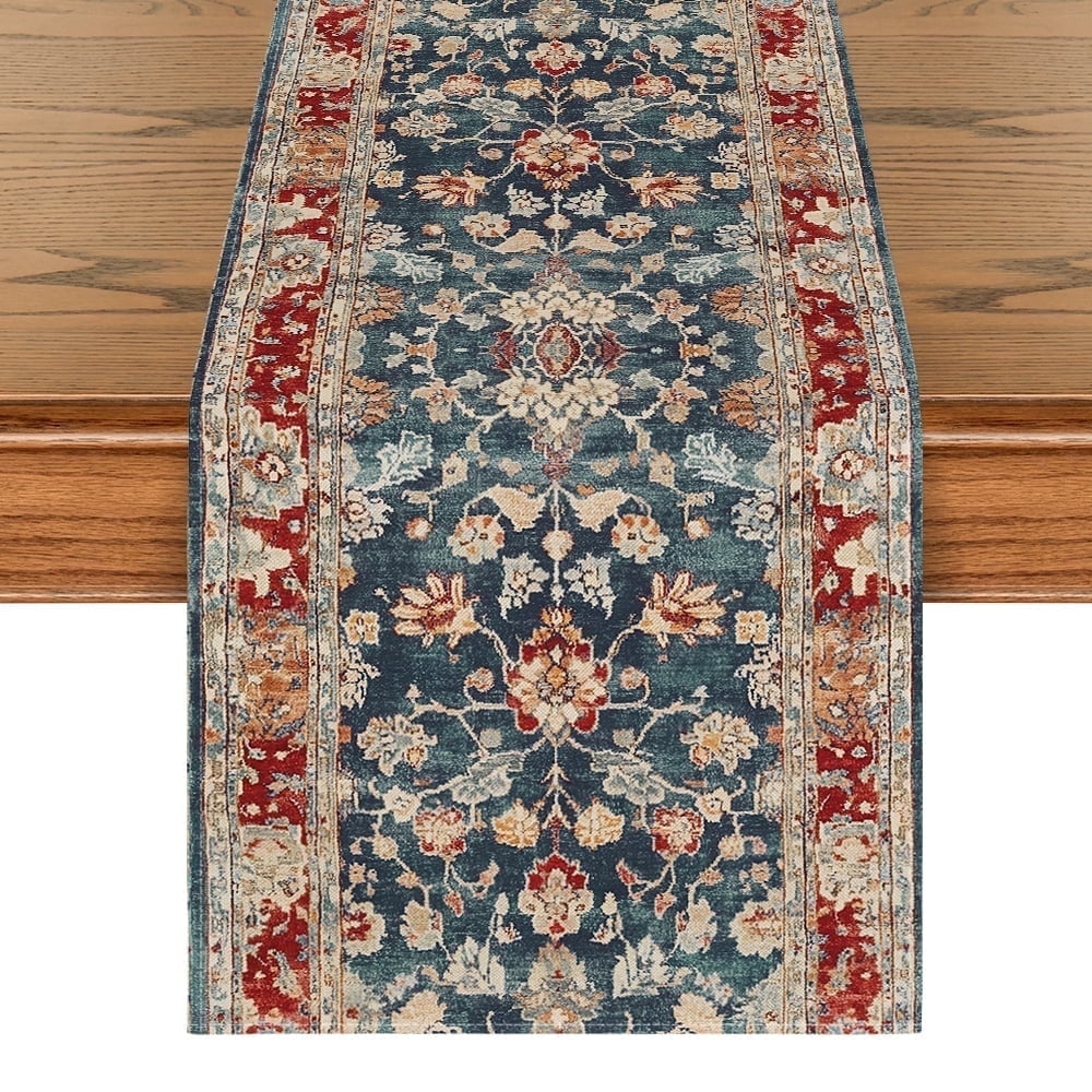 Sm:)e Boho Bohemian Table Runner, Rustic Farmhouse Kitchen Dining Table Decoration 13x36 Inch