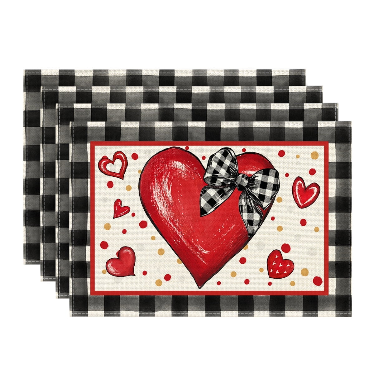 Sm:)e Buffalo Plaid Red Heart Valentine's Day Placemats Set of 4, 12x18 Inch