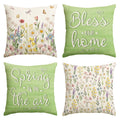Sm:)e Bless Home Daisy Floral Spring Throw Pillow Covers Set of 4,18x18 Inch,Green