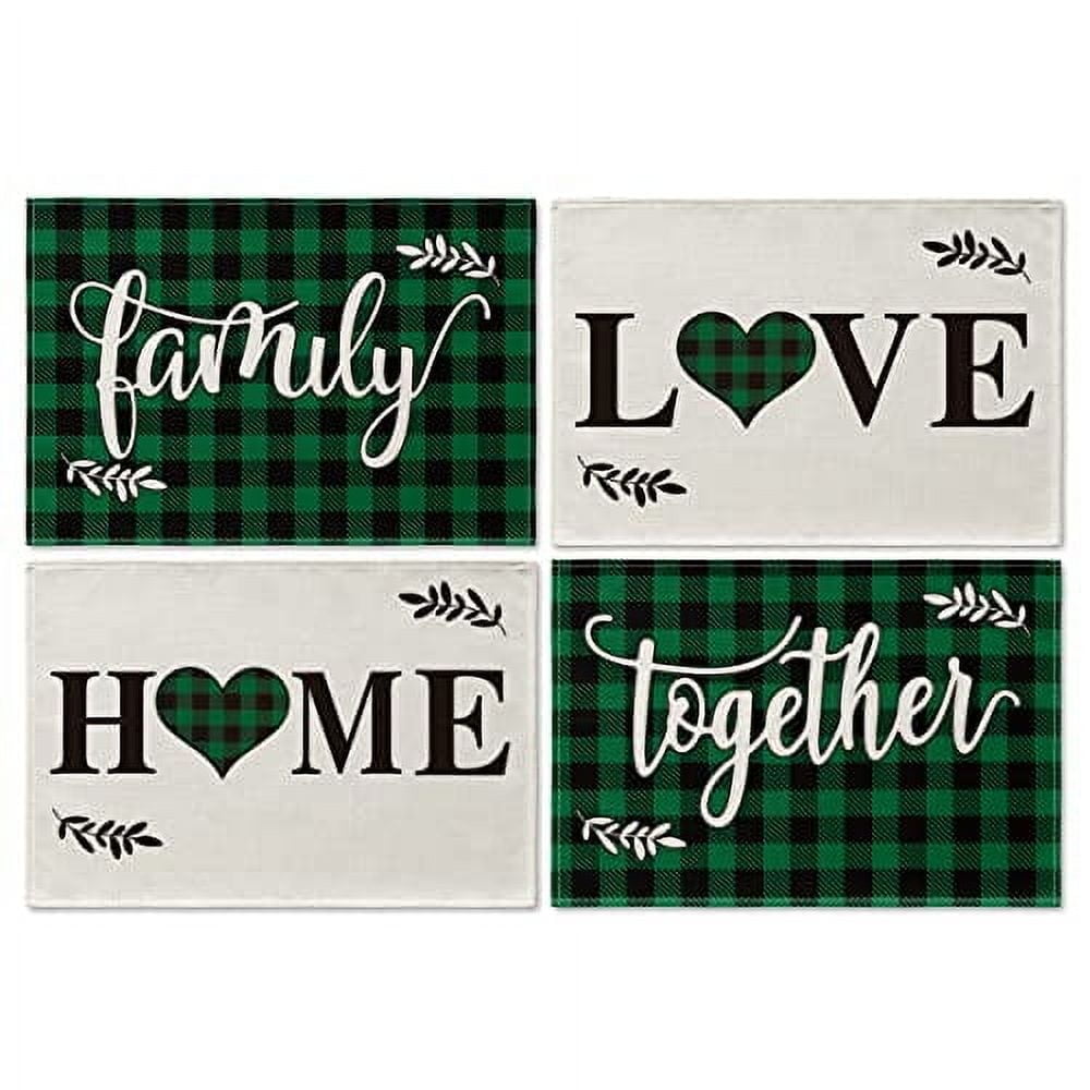 Smile Buffalo Check Plaid Placemats 12 x 18 Inch Set of 4, Black and Green