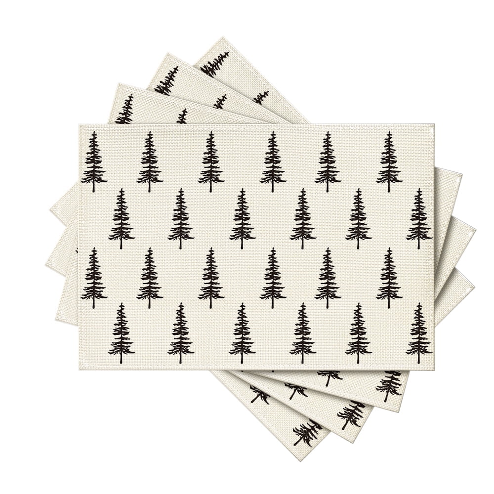 Smile Beige Xmas Tree Christmas Placemats Set of 4, 12x18 Inch Winter Table Mats