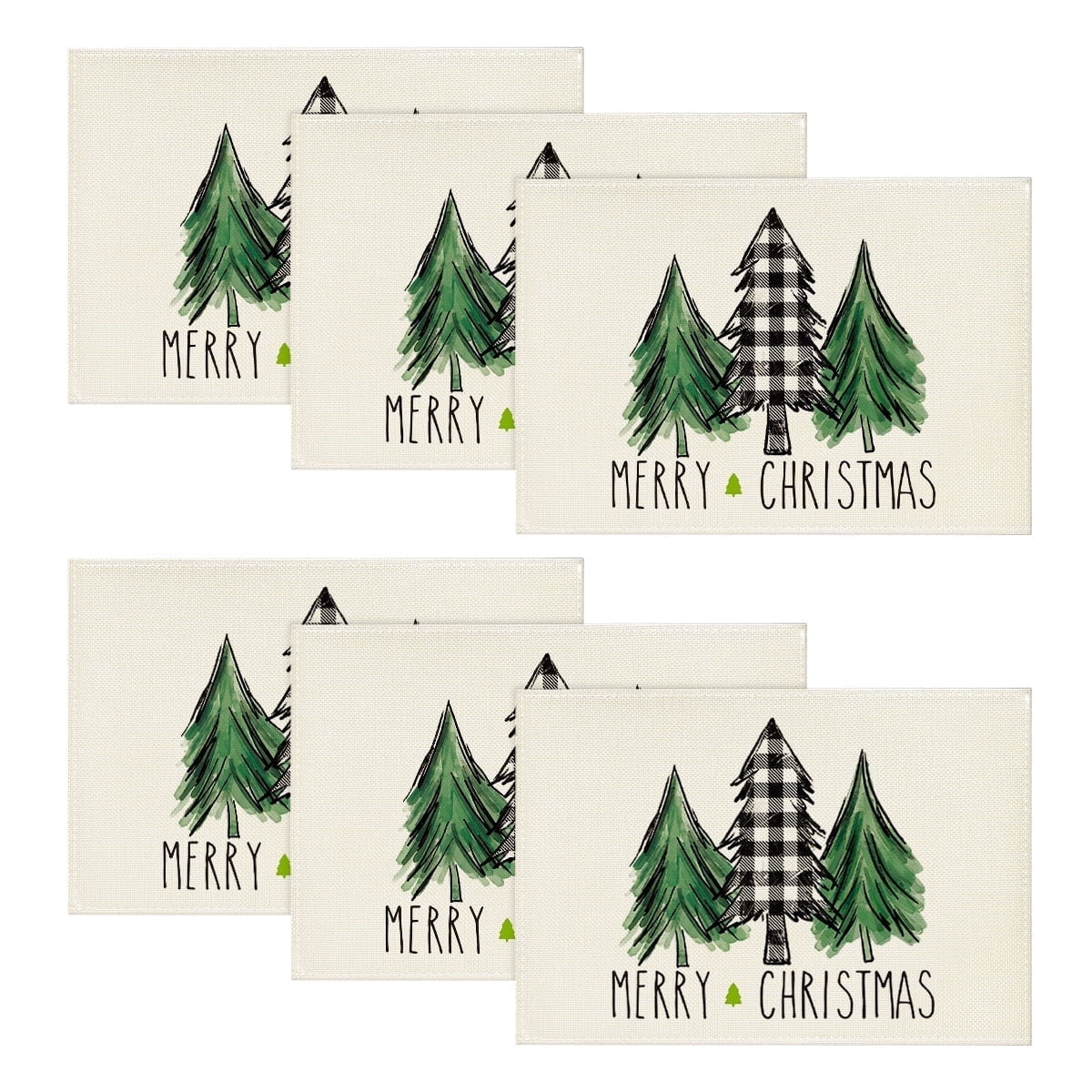 Smile Xmas Tree Merry Christmas Placemats Set of 6, 12x18 Inch Seasonal Winter Table Mats for Party Kitchen Dining Decoration
