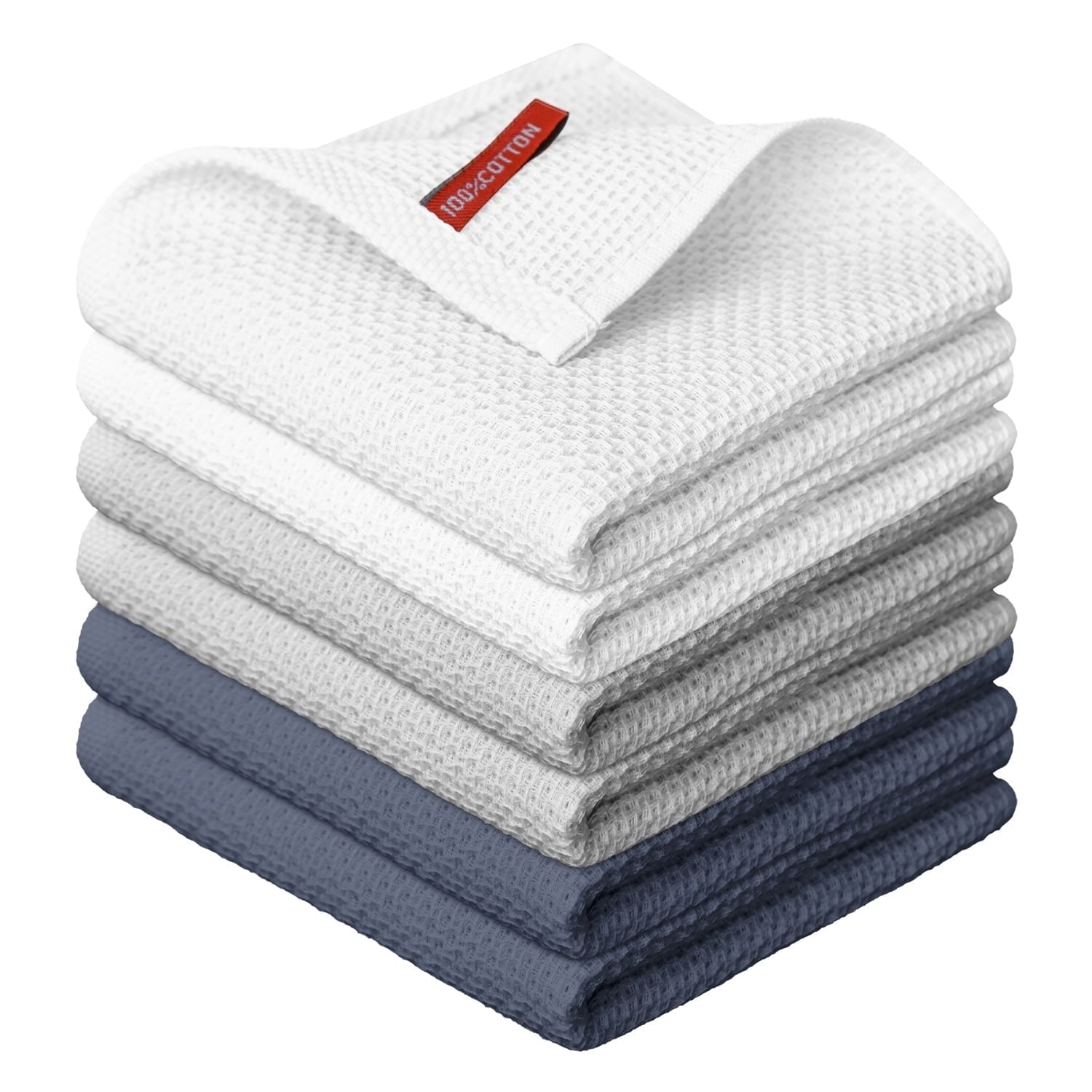 Sm:)e 100% Cotton Waffle Dishcloth, White and Grey, 6 Pack Soft Absorbent Quick Dry Kitchen Cleaning Towels 12x12 Inch