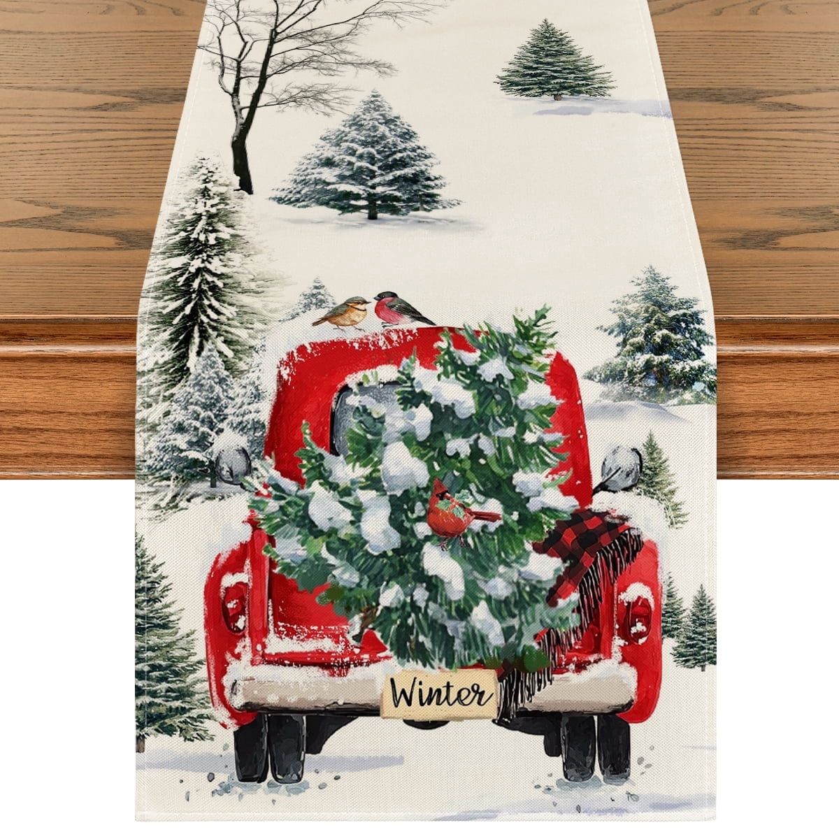 Sm:)e Watercolor Red Christmas Table Runner 13 x 60 Inch