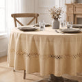 Sm:)e Fabric Openwork Farmhouse Style Linen Tablecloth, Round 60 Inch, Machine Washable Classic Table Cover for Dinner/Party Decoration/Holiday, Camel