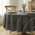 Sm:)e Fabric Openwork Farmhouse Style Linen Tablecloth 70 Inch, Yarn-Dyed Woven Table Cover for Dining Decor, Round, Gray