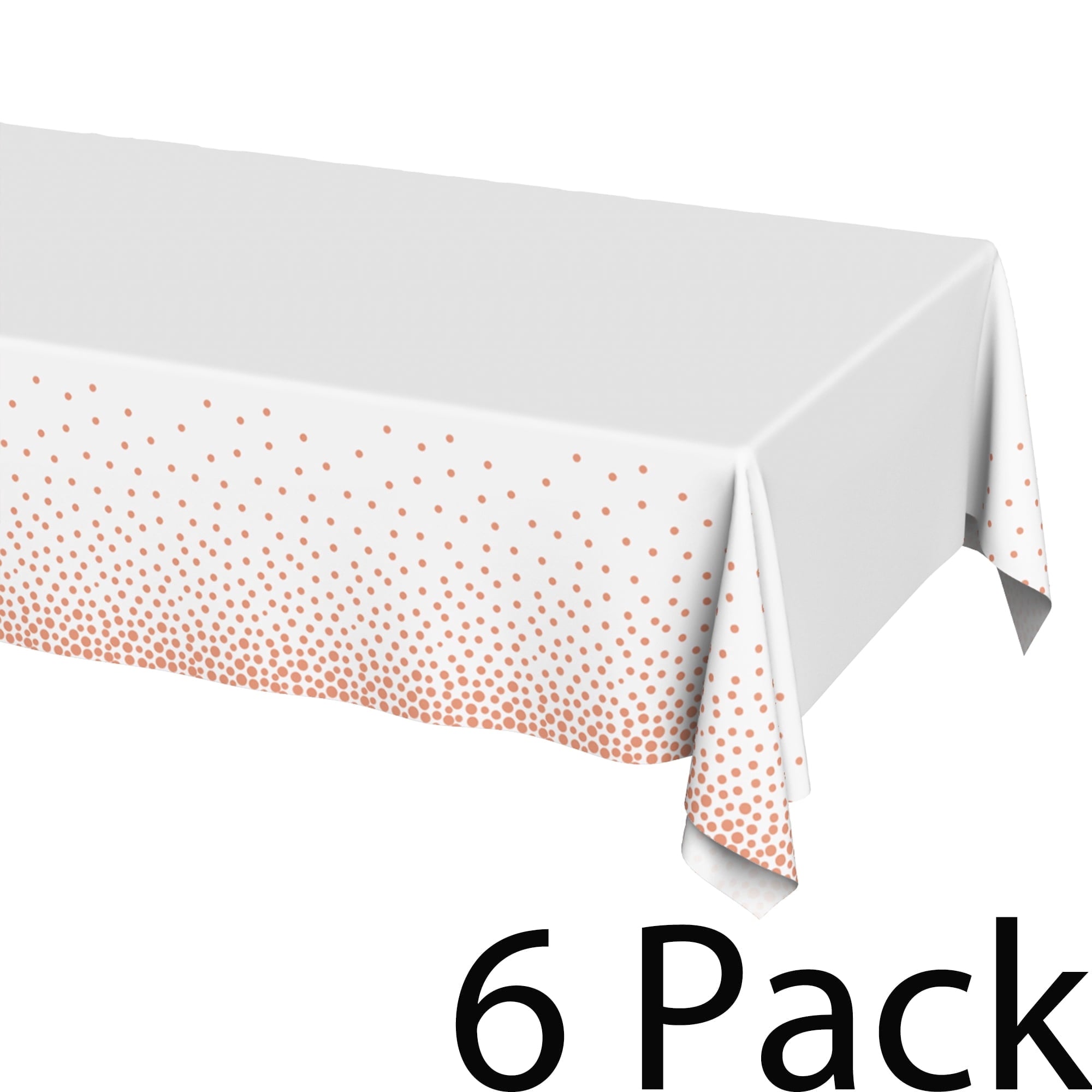 Plastic Table Cloth Disposable 6 Pack, 54 x 108 Inch, White, Rose Gold Dot, for Party Picnic Wedding
