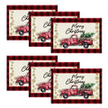 Smile Red and Black Buffalo Plaid Truck Merry Christmas Placemats Set of 6, 12x18 Inch Seasonal Winter Xmas Holiday Table Mats