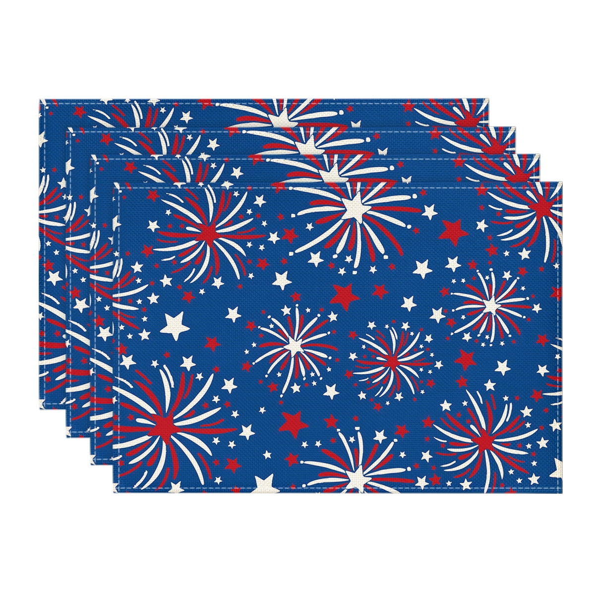 Sm:)e Firework 4th of July Placemats Set of 4,12 x 18 Inch, Durable and Easy Cleaning Perfect for Independence Day Celebration and Family Gathering,Blue