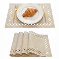 Sm:)e Hollow Out Laser Cut Light Brown Placemats Set of 4, Seasonal Summer Washable Kitchen Dining Table Decoration for Home Party Decor 12x18 Inch